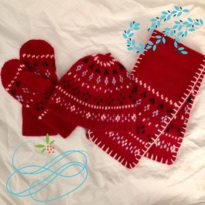 Lands’ End Cashmere Mittens, Beanie, and Scarf Set